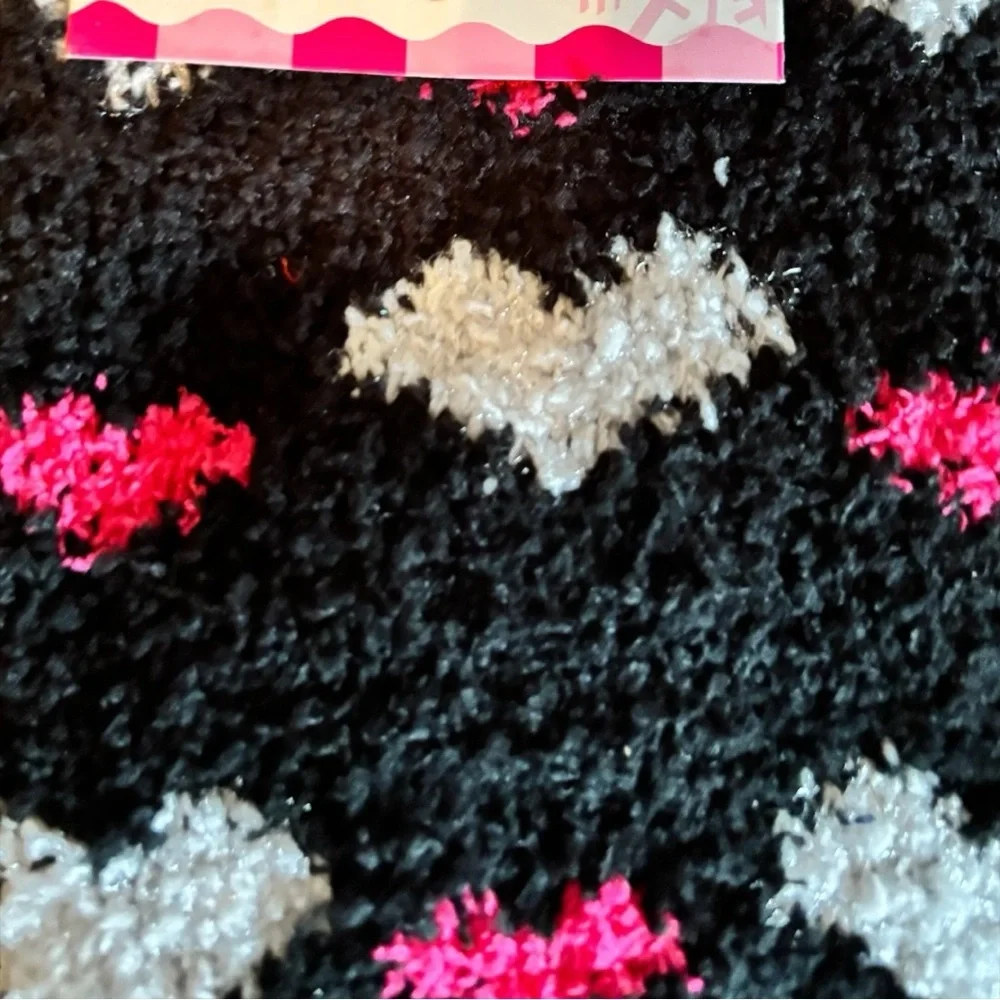 Black, White &‎ Pink Heart Fuzzy Socks